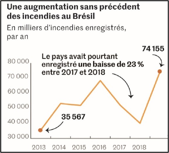 Nombre d'incendies de végétation au Brésil (2013-2019)