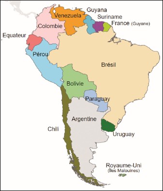 Carte géographique des États d'Amérique du Sud 