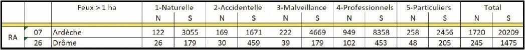 Drôme et Ardèche : Causes des départs de feux de plus de 1 hectare