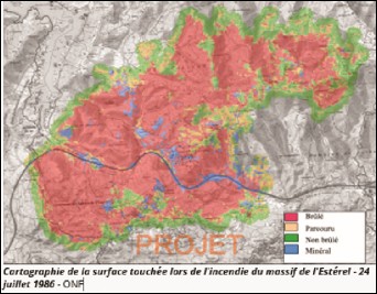 Cartographie du feu de l'Estérel au 24 juillet 1986