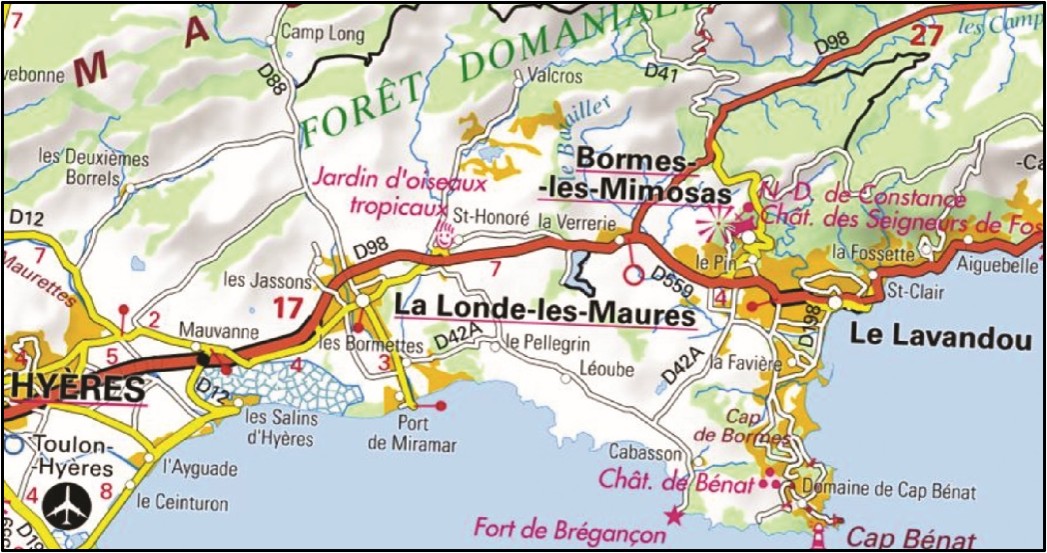 Carte Hyères - La Londe-les-Maures - Bormes-les-Mimosas