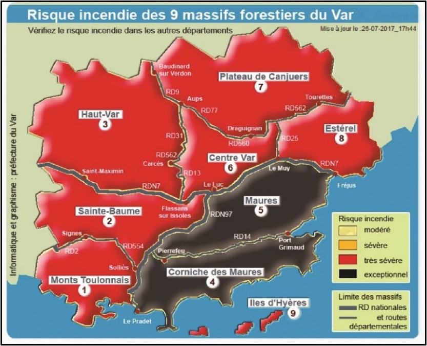 Carte quotidienne des risques et interdictions des massifs du Var