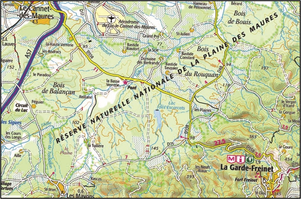 Carte de la Plaine des Maures et du piémont permettant de situer la D75