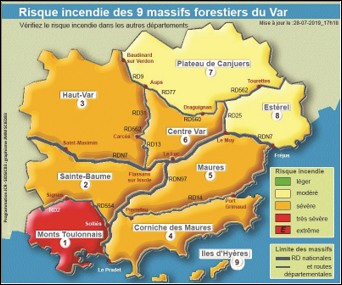 Les 9 massifs forestiers du département du Var au titre du risque incendie