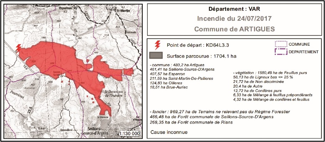 Parcours du feu d'Artigues (27 juillet 2017)