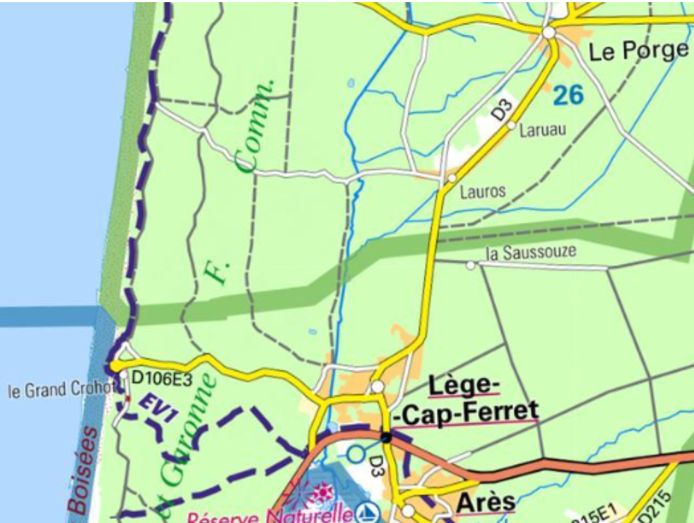 La route de Lège-Cap-Ferret au Grand Crohot