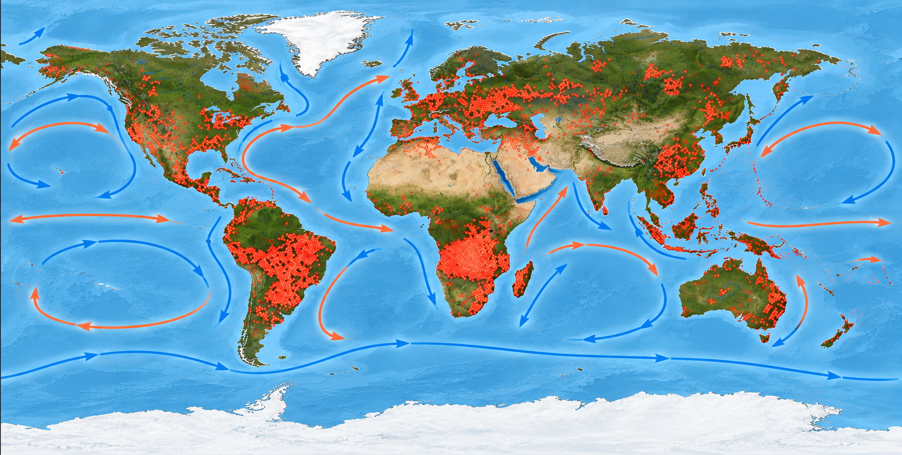 Feux de forêts dans le monde (source satellites)