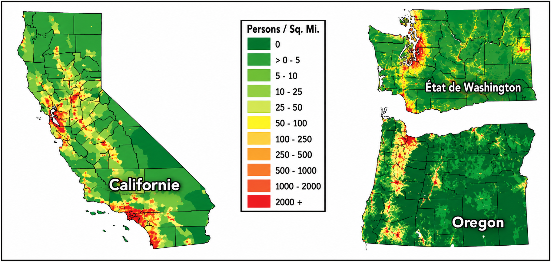 Denstité de la population (États de la côte Ouest)