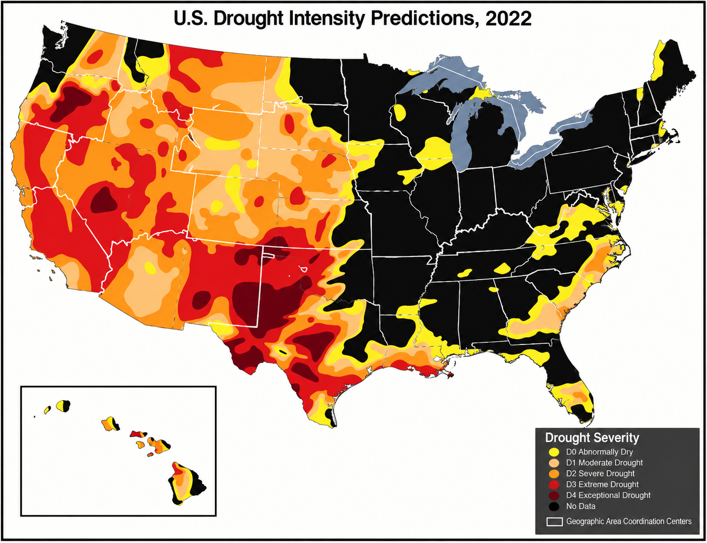Carte prévisonnelle du risque incendie de végétation pour l'été 2022 (USA) 