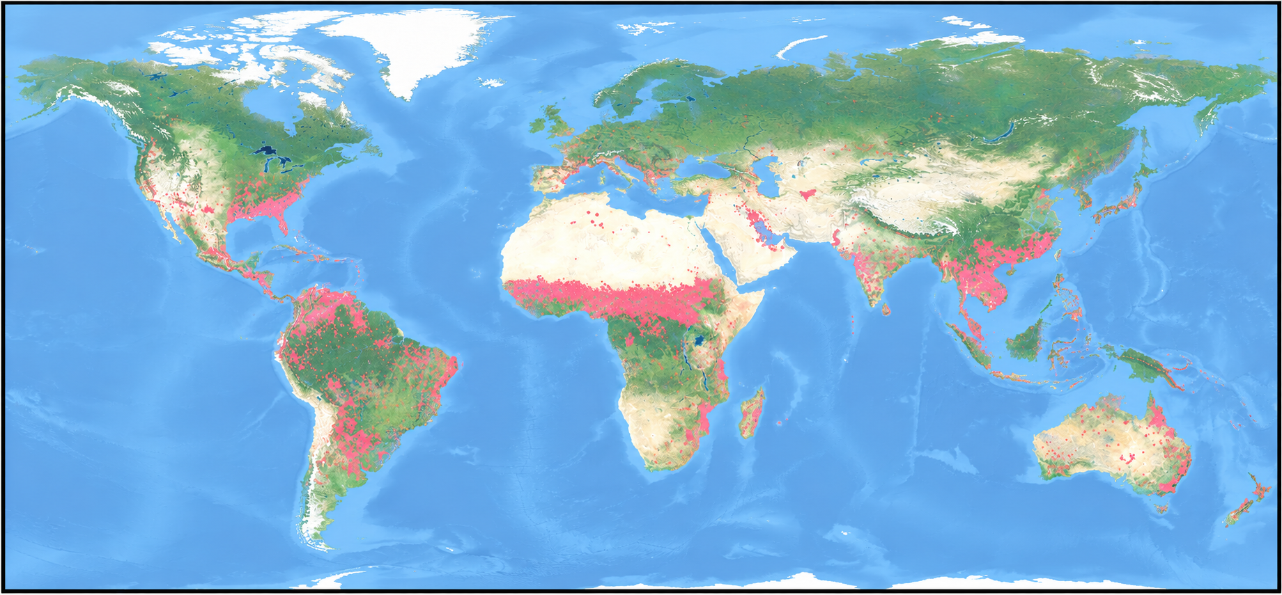 Carte des feux dans le Monde (journée du 8 au 9 janvier 2020) – source NASA