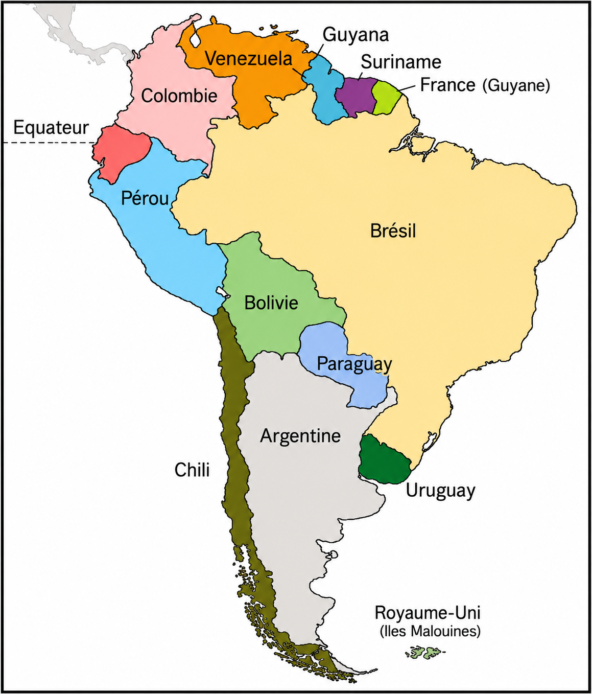 Carte géographique des États d'Amérique du Sud 