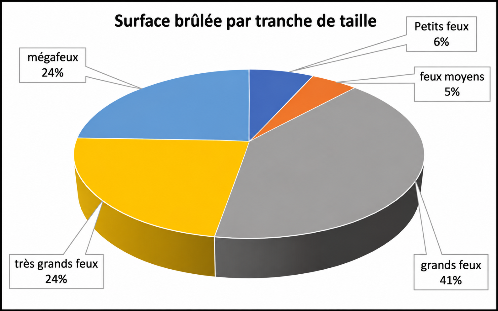 Surface brûlée par tranche de taille (Prométhée 1973-2021)